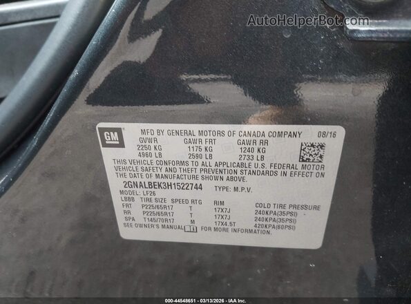 2GNALBEK3H1522744 2017 CHEVROLET EQUINOX Серый Вид подкапотного пространства