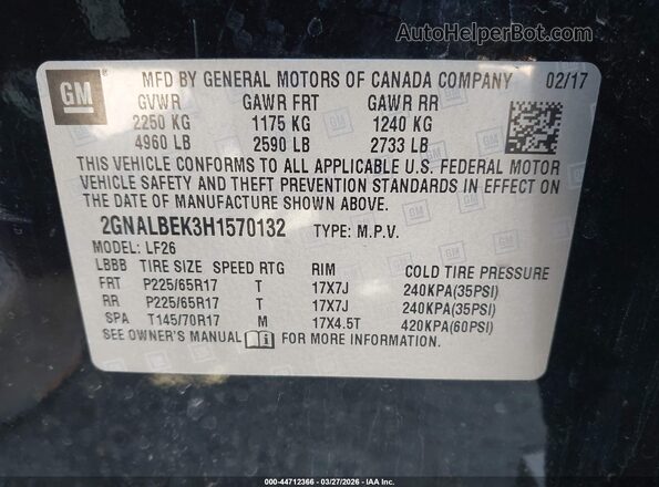 2GNALBEK3H1570132 2017 CHEVROLET EQUINOX Black 