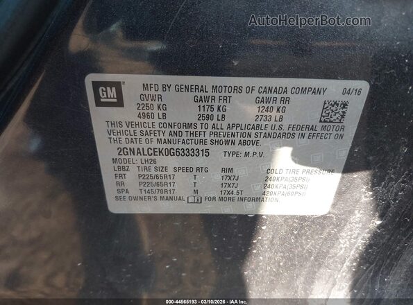 2GNALCEK0G6333315 2016 CHEVROLET EQUINOX Black Engine compartment view
