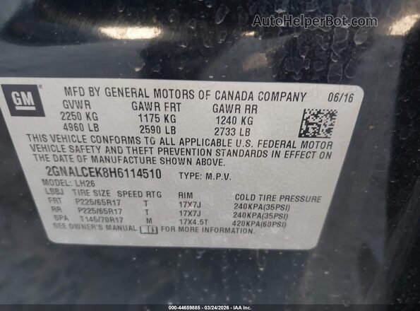 2GNALCEK8H6114510 2017 CHEVROLET EQUINOX Black Շարժիչի բաժամունքի տեսք