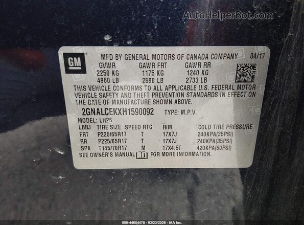 2GNALCEKXH1590092 2017 CHEVROLET EQUINOX Blue Вид підкапотного простору