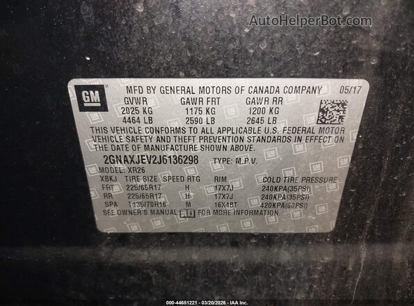 2GNAXJEV2J6136298 2018 CHEVROLET EQUINOX Black Widok komory silnika