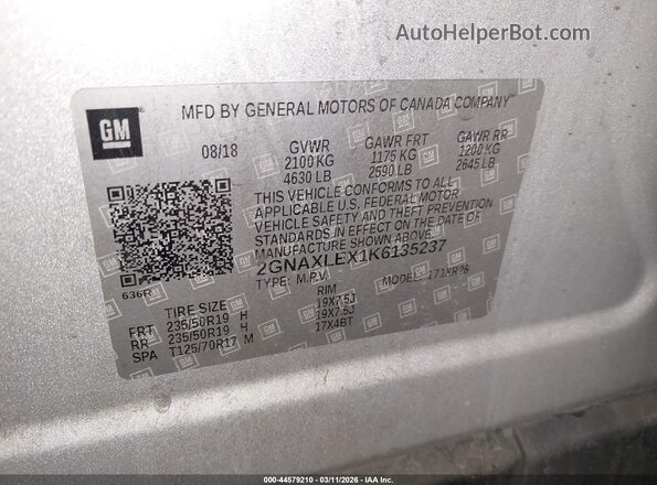 2GNAXLEX1K6135237 2019 CHEVROLET EQUINOX Gray Շարժիչի բաժամունքի տեսք
