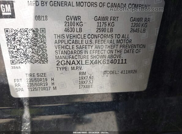 2GNAXLEX4K6140111 2019 CHEVROLET EQUINOX Black Շարժիչի բաժամունքի տեսք