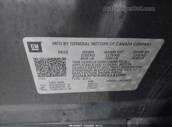 2GNAXPEX6K6141090 2019 CHEVROLET EQUINOX Black 