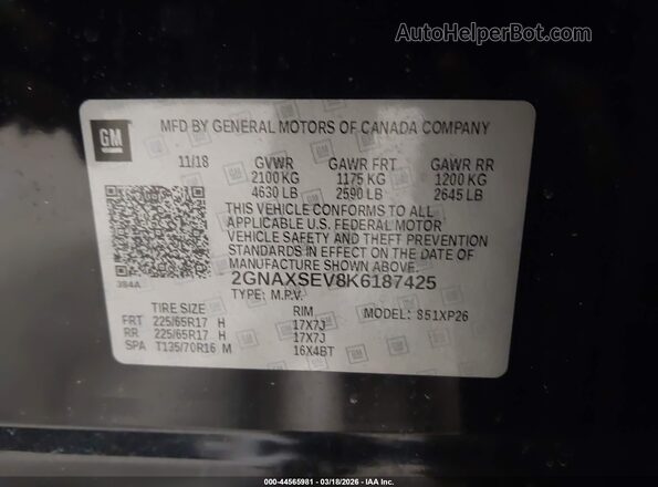 2GNAXSEV8K6187425 2019 CHEVROLET EQUINOX Black 