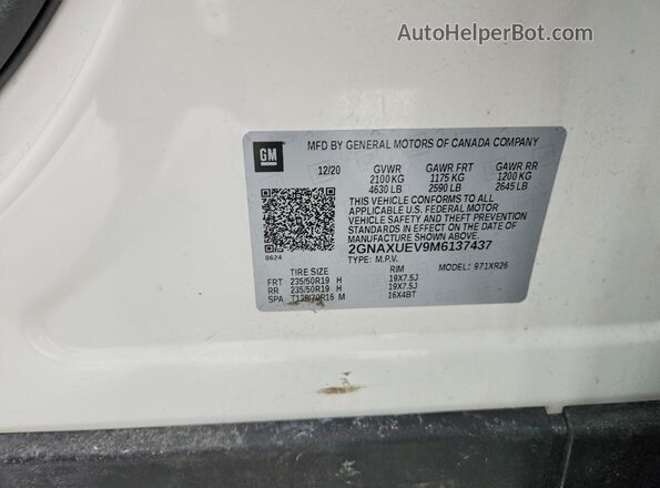 2GNAXUEV9M6137437 2021 CHEVROLET EQUINOX White VIN կոդի պիտակի տեսք