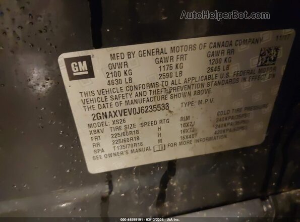 2GNAXVEV0J6235533 2018 CHEVROLET EQUINOX Black Engine compartment view