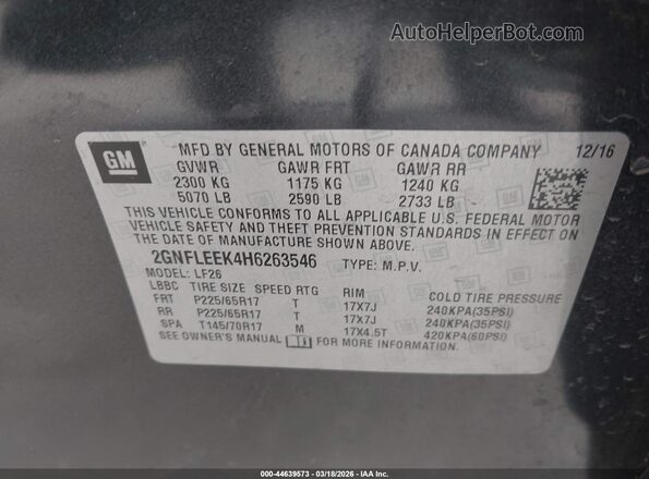 2GNFLEEK4H6263546 2017 CHEVROLET EQUINOX Серый Вид подкапотного пространства