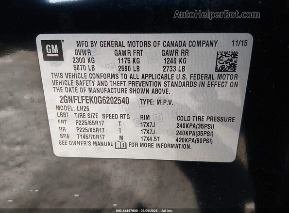 2GNFLFEK0G6202540 2016 CHEVROLET EQUINOX Black Engine compartment view