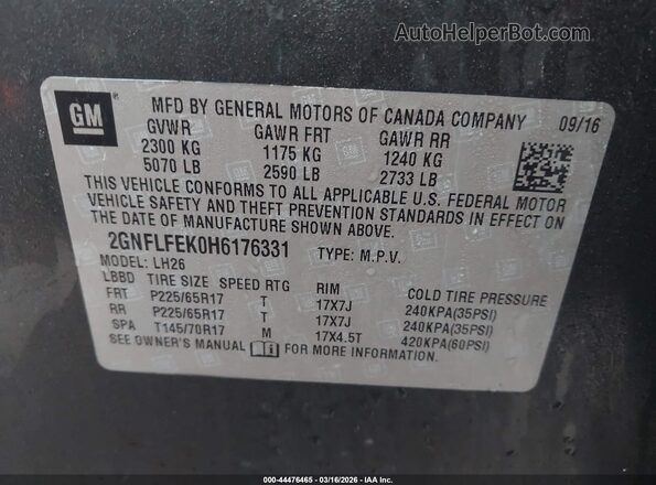 2GNFLFEK0H6176331 2017 CHEVROLET EQUINOX Black 