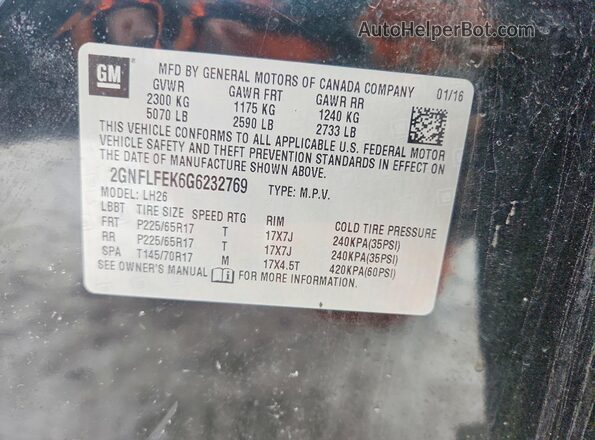 2GNFLFEK6G6232769 2016 CHEVROLET EQUINOX Black VIN კოდის სტიკერის ხედი