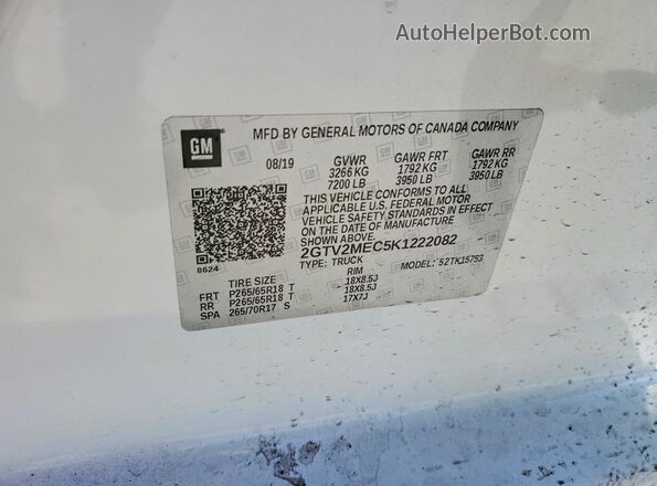 2GTV2MEC5K1222082 2019 GMC SIERRA White 