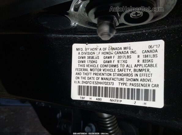 2HGFC1E52HH702373 2017 HONDA CIVIC Black Widok komory silnika
