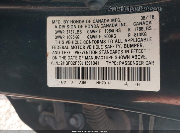 2HGFC2F59JH591041 2018 HONDA CIVIC Black 