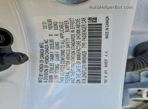 2HGFC2F61MH554529 2021 HONDA CIVIC White Widok komory silnika