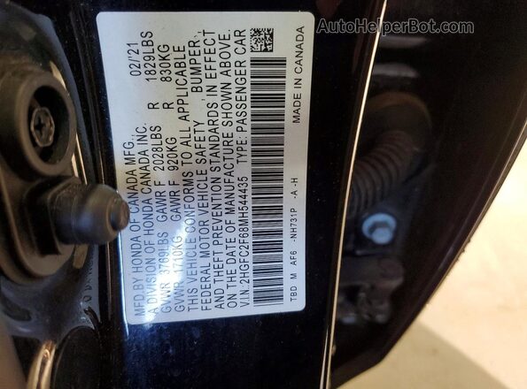 2HGFC2F68MH544435 2021 HONDA CIVIC Black Շարժիչի բաժամունքի տեսք