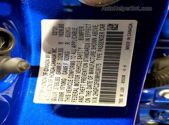 2HGFC2F85MH539775 2021 HONDA CIVIC Blue Вид підкапотного простору