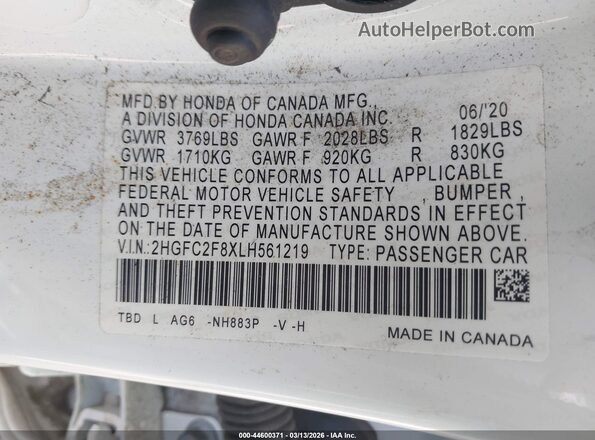 2HGFC2F8XLH561219 2020 HONDA CIVIC White 