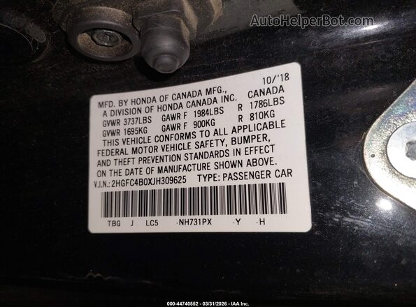 2HGFC4B0XJH309625 2018 HONDA CIVIC Black 