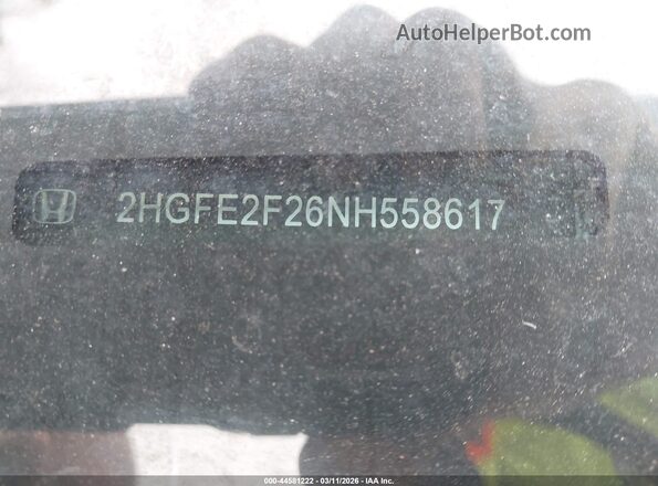 2HGFE2F26NH558617 2022 HONDA CIVIC Black Widok komory silnika