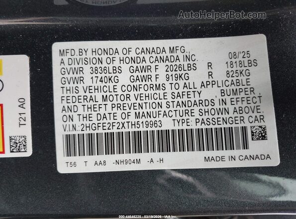 2HGFE2F2XTH519963 2026 HONDA CIVIC Dark Blue 