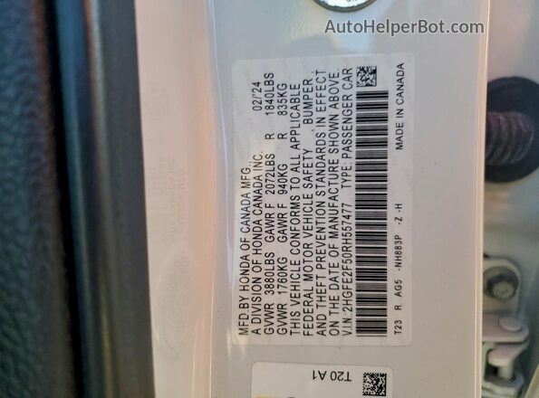 2HGFE2F50RH557477 — 2024 HOND CIVIC History & VIN | AutoHelperBot