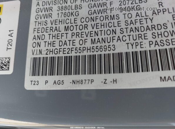 2HGFE2F55PH556953 2023 HONDA CIVIC Gray ძრავის განყოფილების ხედი