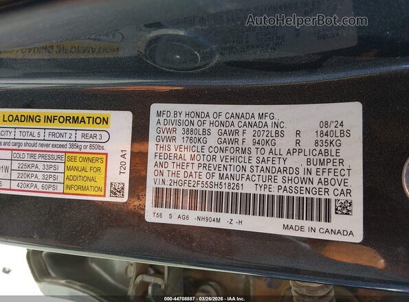 2HGFE2F55SH518261 2025 HONDA CIVIC Черный Вид подкапотного пространства