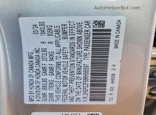 2HGFE2F56RH565597 2024 HONDA CIVIC Серебряный Вид наклейки с VIN-кодом
