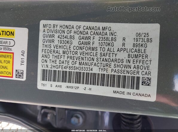 2HGFE4F85SH353334 2025 HONDA CIVIC HYBRID Blue 