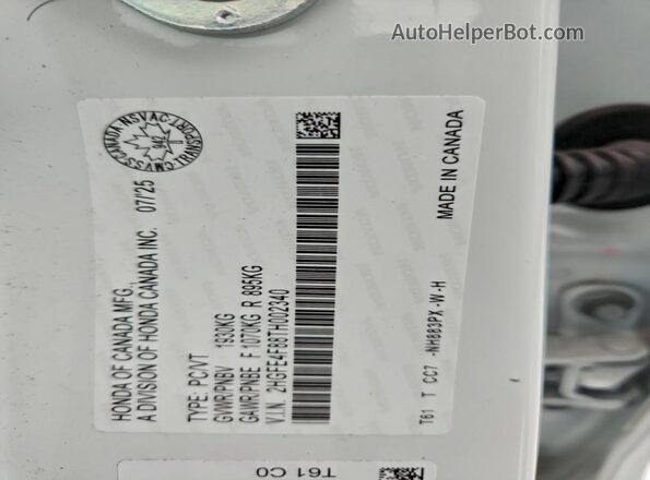 2HGFE4F88TH002340 2026 HONDA CIVIC White 