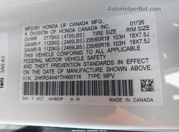2HKRS4H41TH460114 2026 HONDA CR-V White 
