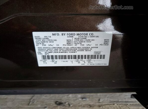 2LMPJ6K94KBL12687 2019 LINCOLN NAUTILUS Brown 