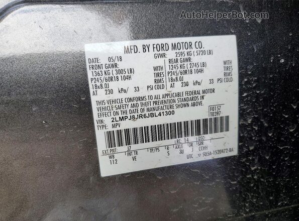 2LMPJ8JR6JBL41300 2018 LINCOLN MKX Charcoal VIN sticker view