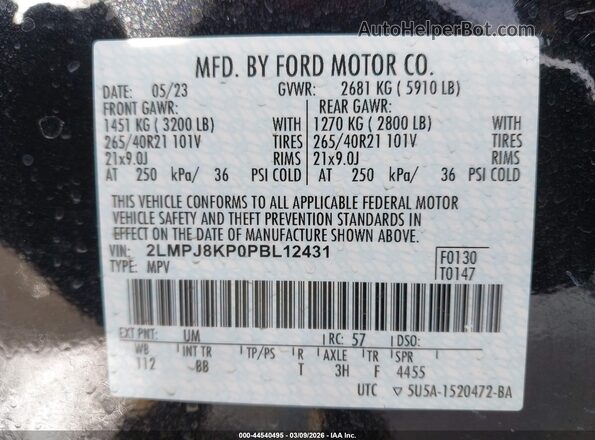 2LMPJ8KP0PBL12431 2023 LINCOLN NAUTILUS Black Շարժիչի բաժամունքի տեսք