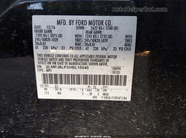 2LMPJ8LPXHBL15045 2017 LINCOLN MKX Black Engine compartment view