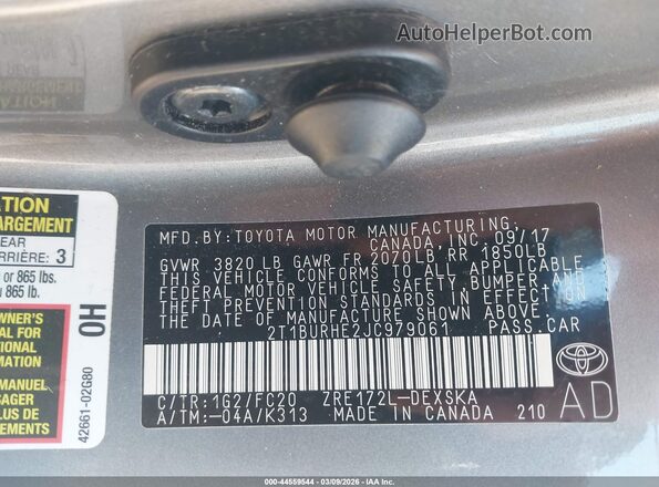 2T1BURHE2JC979061 2018 TOYOTA LL Gray 