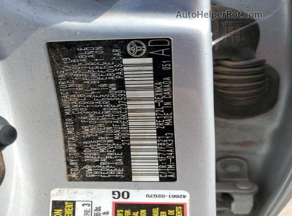 2T1BURHE6KC237599 2019 TOYOTA LL Silver 