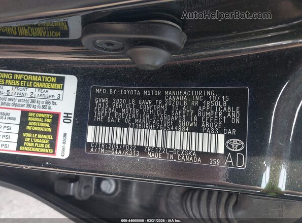 2T1BURHE7GC544884 2016 TOYOTA LL Black Vista del compartimento del motor