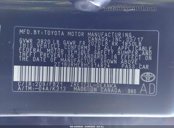 2T1BURHE8HC914824 2017 TOYOTA LL Black ძრავის განყოფილების ხედი