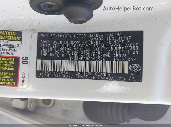 2T1BURHE9HC898536 2017 TOYOTA LL White Engine compartment view