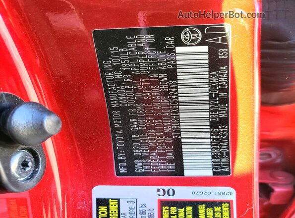 2T1BURHEXGC542448 2016 TOYOTA LL Красный Вид подкапотного пространства