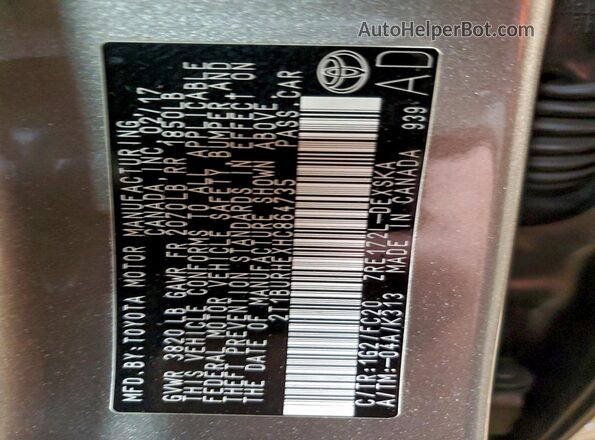 2T1BURHEXHC864735 2017 TOYOTA LL Brown Engine compartment view