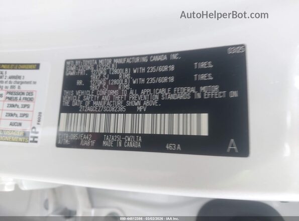 2T2AGCEZ7SC082385 2025 LEXUS NX 350 White Vista del compartimento del motor