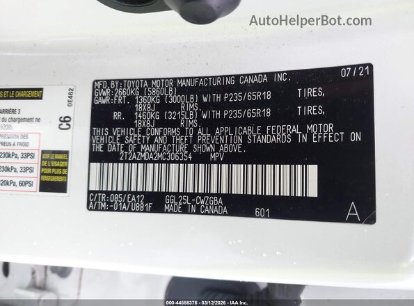 2T2AZMDA2MC306354 2021 LEXUS RX 350 White Շարժիչի բաժամունքի տեսք
