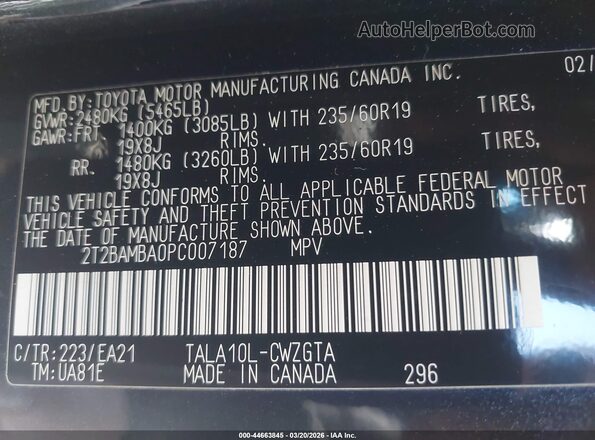 2T2BAMBA0PC007187 2023 LEXUS RX 350 Black Շարժիչի բաժամունքի տեսք