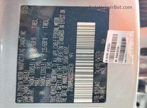 2T2BAMBA0SC056639 2025 LEXUS RX Silver VIN sticker view
