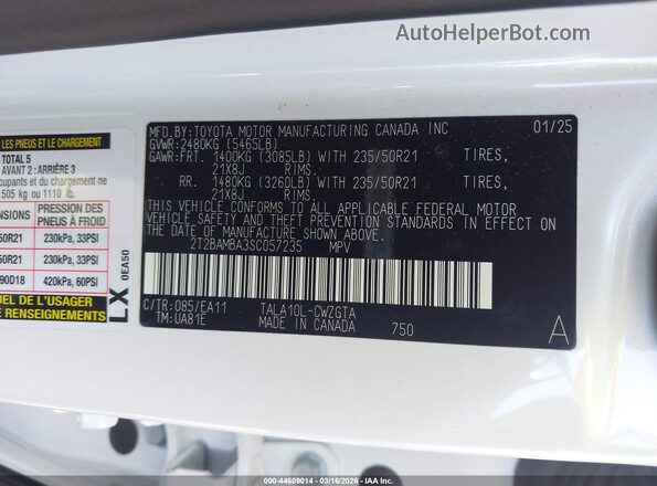 2T2BAMBA3SC057235 2025 LEXUS RX 350 White Vista del compartimento del motor