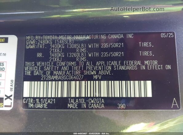 2T2BAMBA9SC064027 2025 LEXUS RX 350 Gray Vista del compartimento del motor
